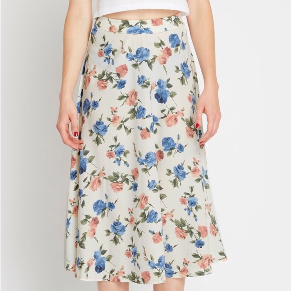 Beige Floral Tea Length Skirt - Picture 2 of 6